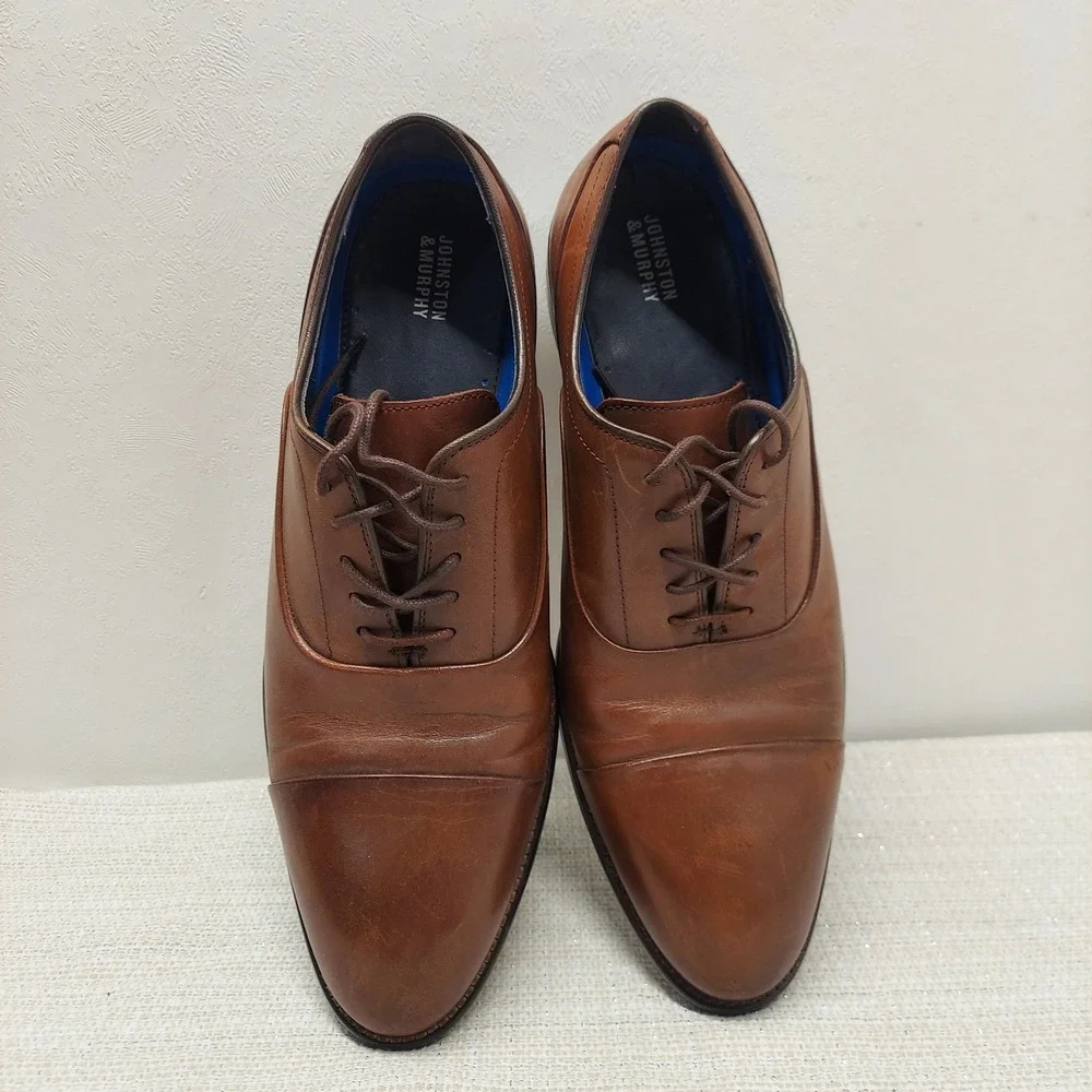Johnston & Murphy Mens Cap Toe Oxford Dress Shoes 10.5M 59-2476 Tan Leather